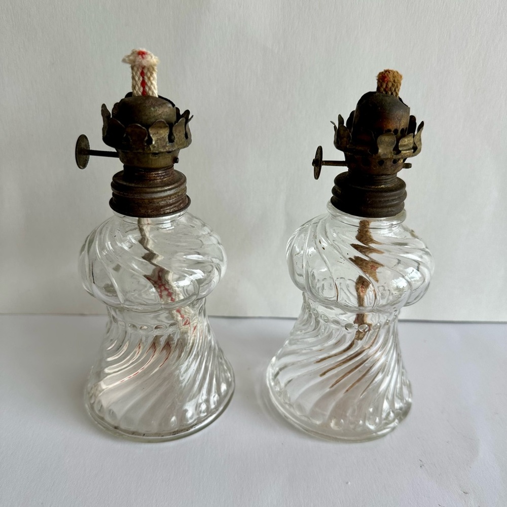 Swirl Glass Small Glass Oil Lamp Base Pair